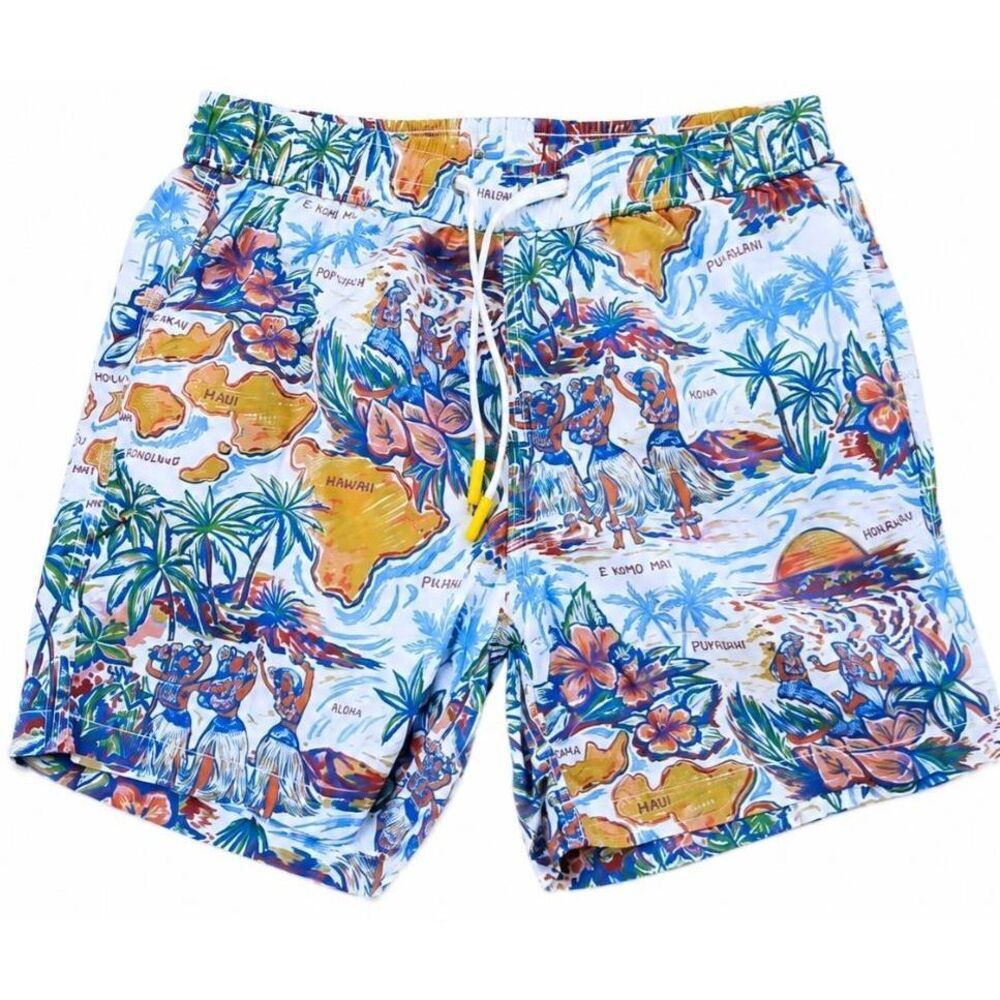 Hartford boys size 10yrs beach shorts tropical Hawaiian blue multi swim trunks